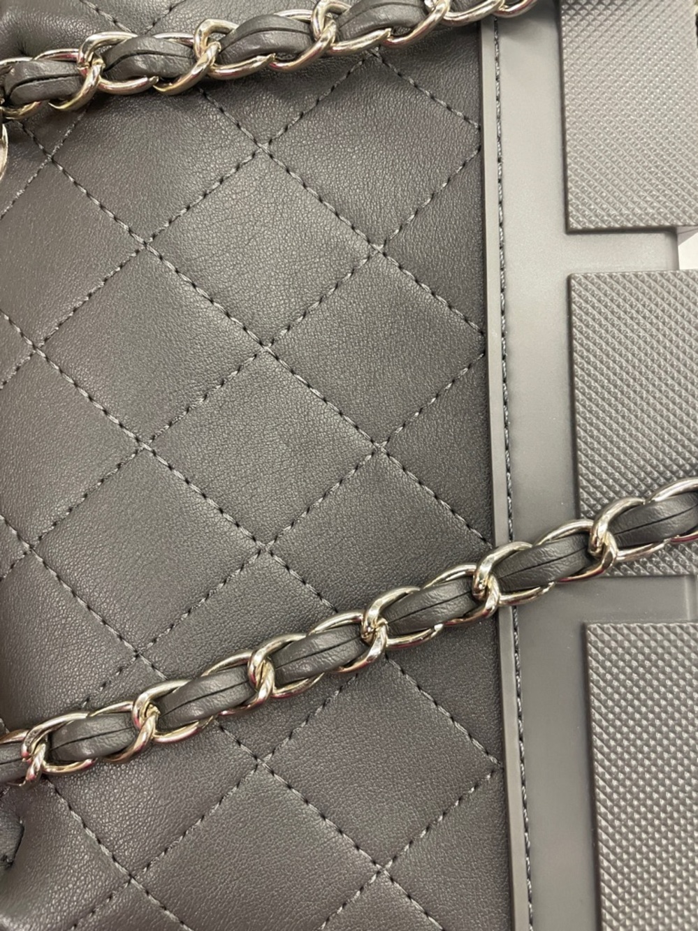 Quilted Chain-Handle Shoulder Bag in Dark Gray - Picture 2 of 4